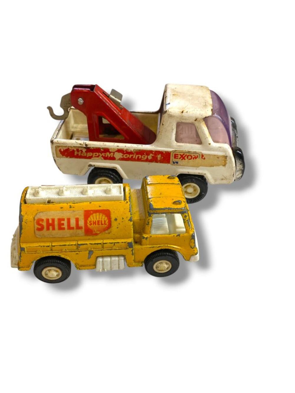 Lot of 2 Vintage Toy Trucks Exxon Buddy L Corp Shell Tootsie Toy
